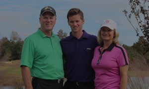 Young golfer with parents