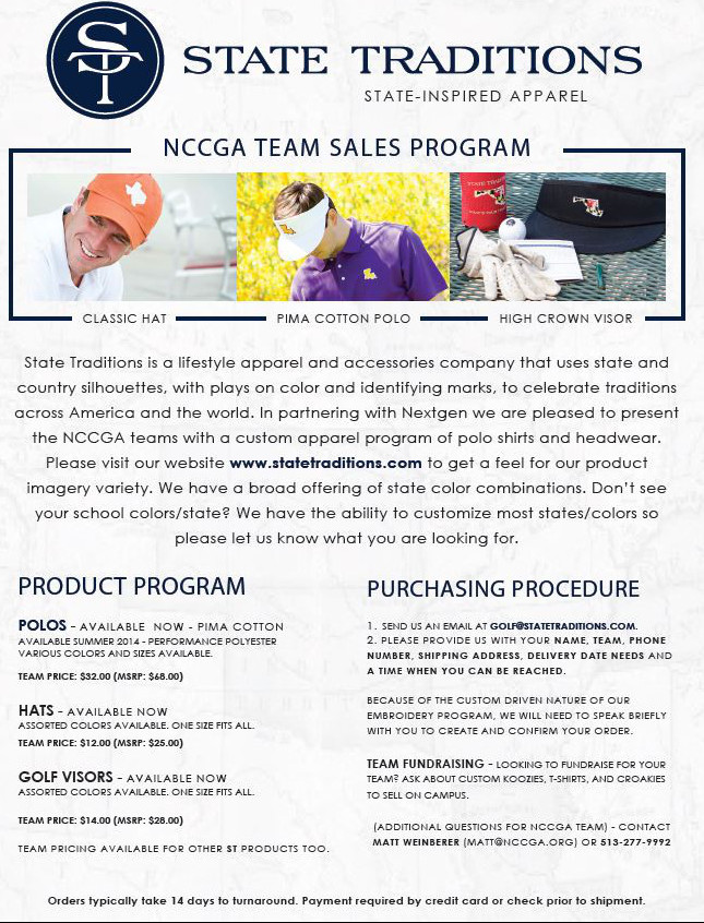 State Traditions NCCGA Team Sales Program