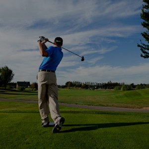 Golfer in blue shirt