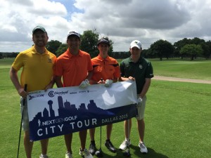 Group of golfers holding City Tour banner